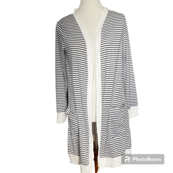 Lot: Tickled Teal Striped Cardigan & Dress Barn Cowl Neck Knit Sweater sz LG EUC - Picture 2 of 15